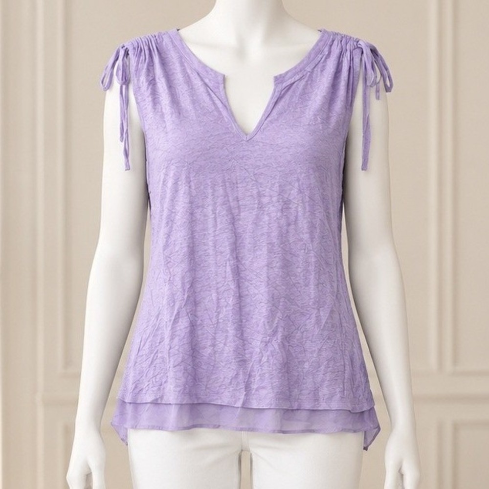 Sanctuary Womens Top Purple Linen Blend Shoulder Tie Sleeveless V-Neck M